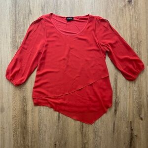 A. Byer salmon Blouse with Open 3/4 Split Sleeves & Asymmetrical Hem